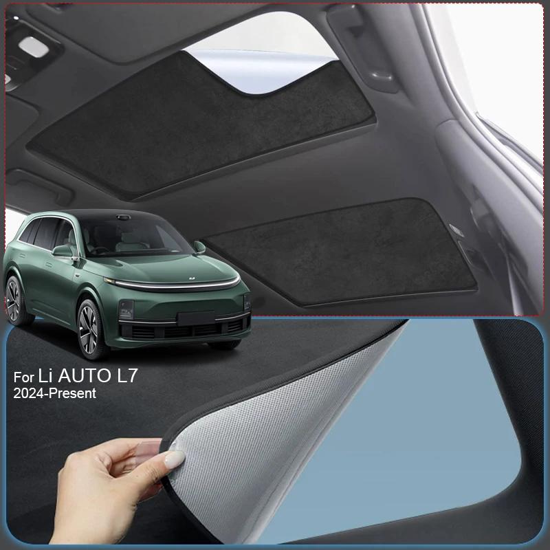 Car Suede Fabric Anti-uv Electrostatic Adsorption Sunroof Sunshade For LI AUTO L7 2024-Present Auto Heat Insulation Skylight