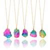 Gold Plated Chakra Quartz Jewelry Natural Crystal Pendant Necklace Irregular Rainbow Stone