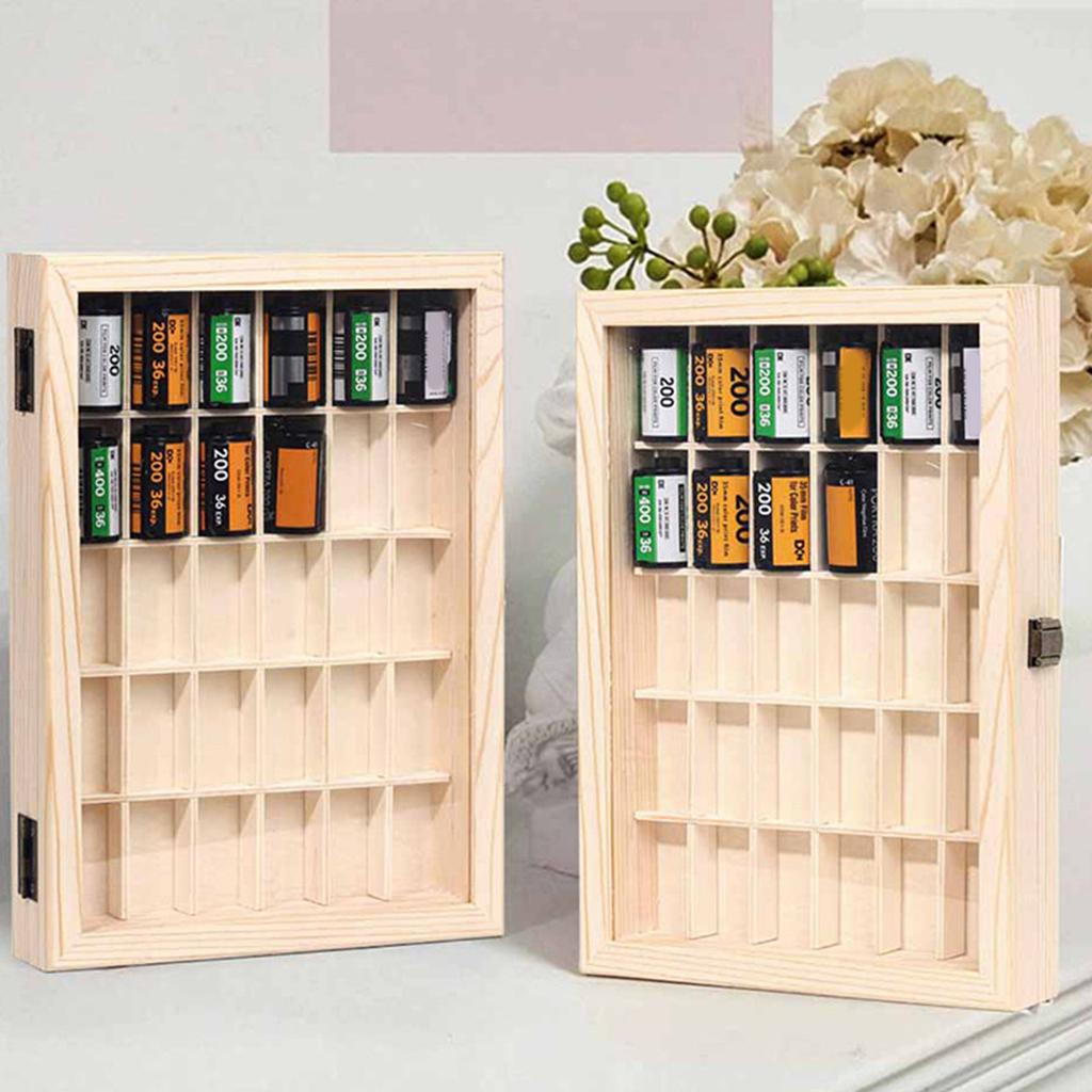 Film Roll Display Case for Safe Storage and Viewing Dustproof Wooden Storage Box with Lid Film Canister Collector
