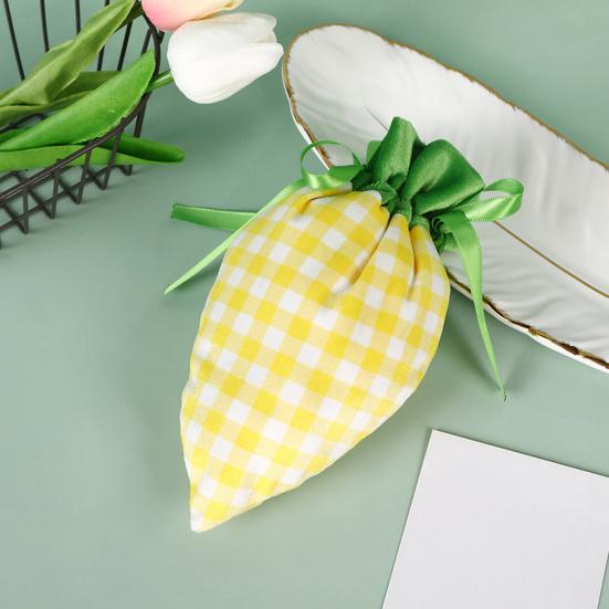 Easter Plaid Carrot Gift Bag Portable Cute Radish Shape Goodies Snack Present Treat Candy Drawstring Bag Happy Easter Festival Gift