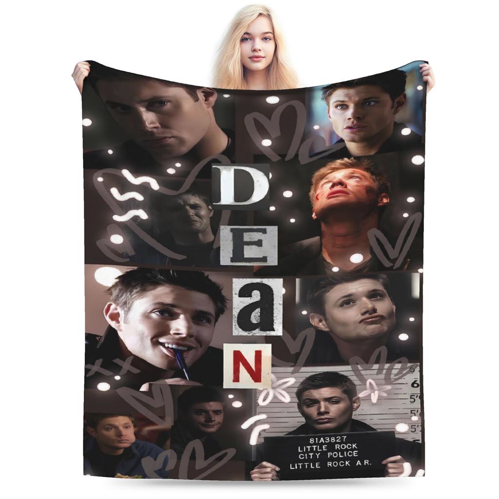 Jensen Ackles Flannel Blanket Winter Dean Winchester Super Warm Throw Blanket for Children Couch Bed Novelty Bedspread