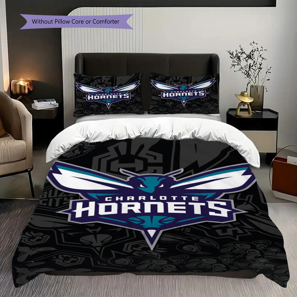 Charlotte Hornets Bold Dynamic Team Spirit Bedding(1 * duvet cover + 2 * pillowcase, without core)Soft and comfortable Bedding set