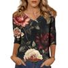Women's Tops Three-quarter Sleeve Shirt V-neck Loose Casual Shirt Floral Print T-shirt