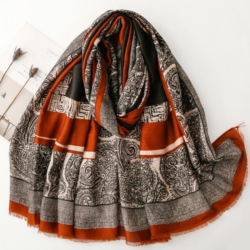 Retro Ethnic Style Cotton and Linen Hand Feel Scarf Positioning Cashew Geometric Scarf Thick Shawl for Women