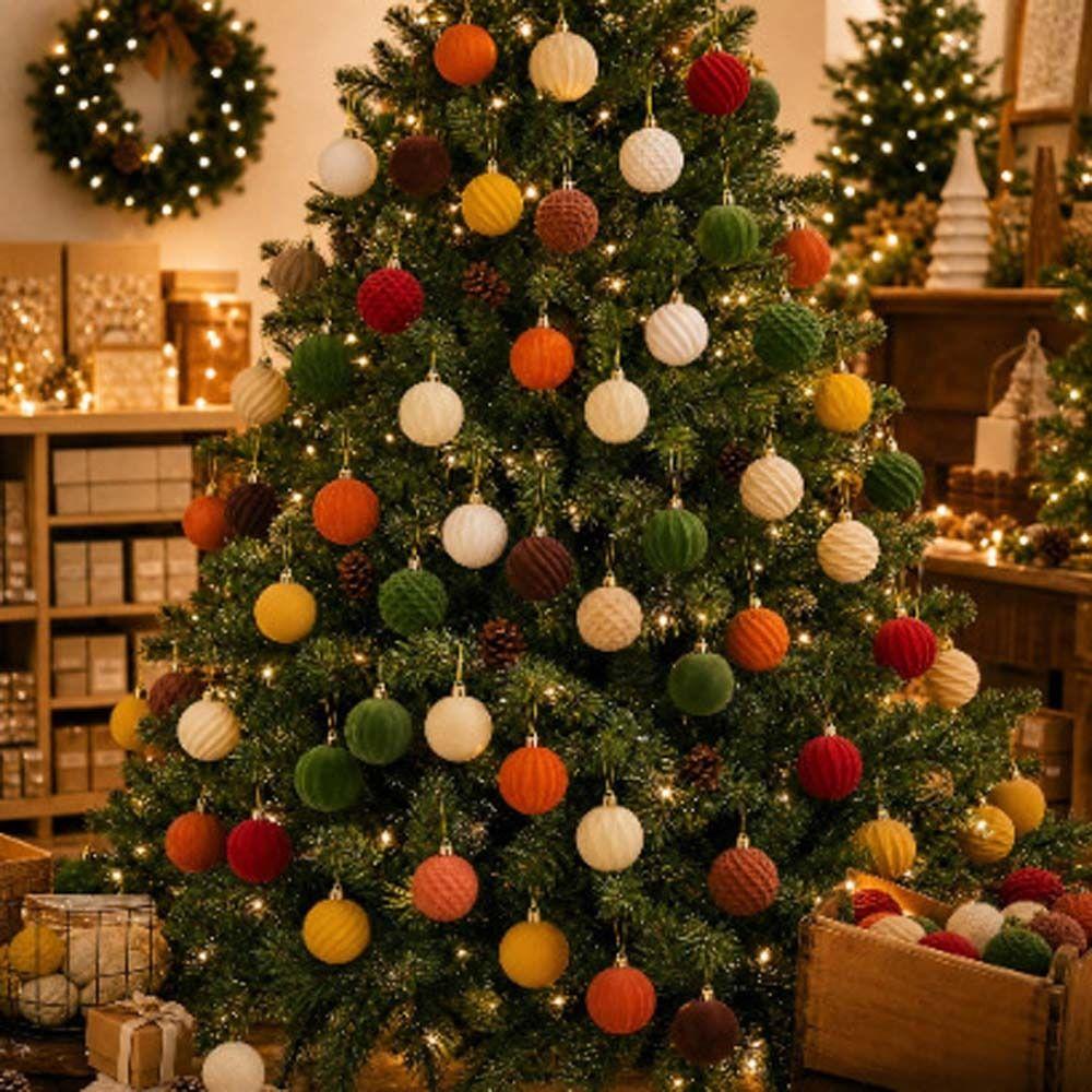 Shatterproof Plastic Velvet Christmas Balls Multi Texture Multi Texture Baubles Home Aesthetic
