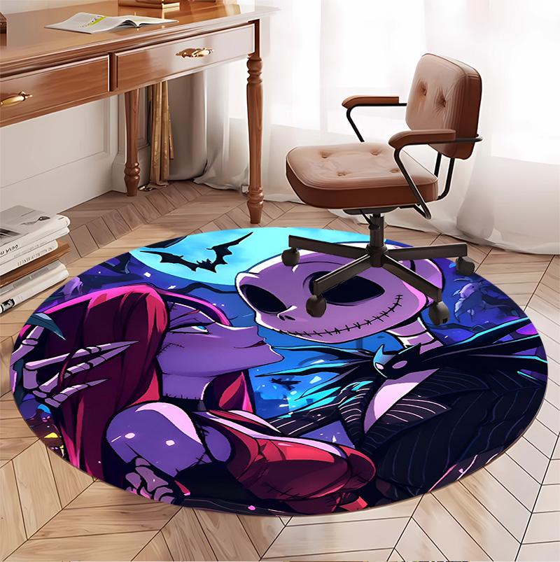 The Nightmare Before Christmas Pattern Round Rug, Indoor/Outdoor Mat, for Picnic, Gameroom, Bedroom, Office, Living Room, Home Decor Carpet, Birthday