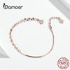 BAMOER Basic Rose Gold Color Silver Bracelet Cable Box Chain Lobster Lock Bracelets Sterling Silver