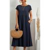Minimalist Cotton Linen Dress With Pockets For Spring Casual Wear