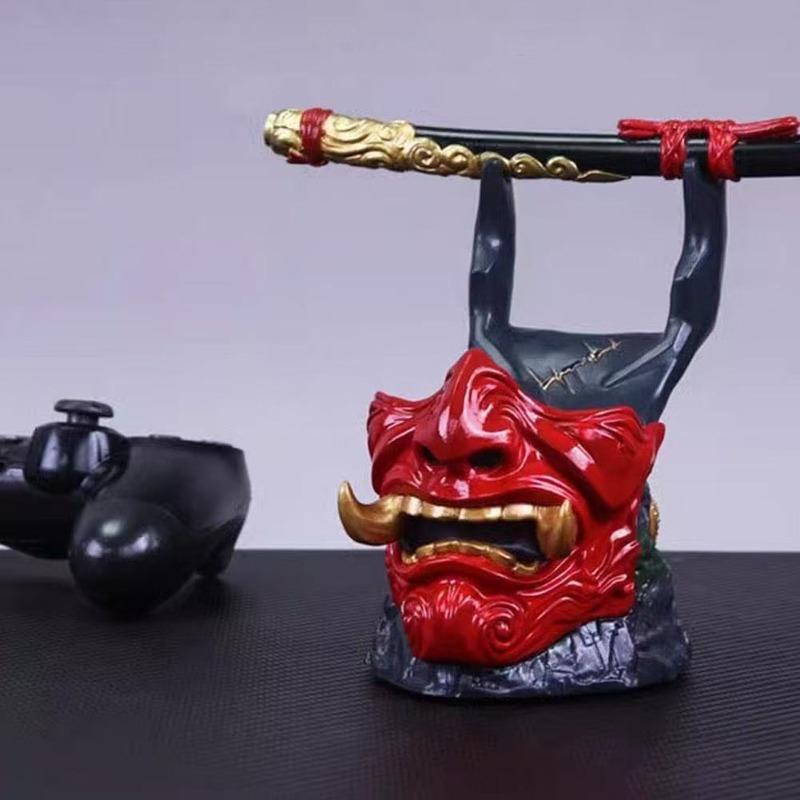 Oni Samurai Mask Game Controller Stand Resin Gamepad Holder Desktop Decor Ornament for PS5 Xbox Controller