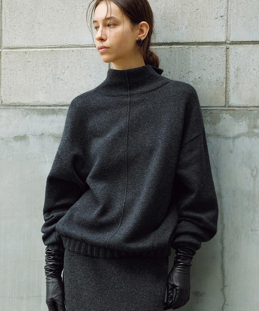 UMARMUNG Wool Cashmere Highneck Zip Up Jacket_Graphite