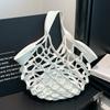 Large Capacity PU Leather Folding Tote Bag Simple Woven Handbag Handbag Foldable Leather Mesh Tote Bag Beach
