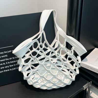 Large Capacity PU Leather Folding Tote Bag Simple Woven Handbag Handbag Foldable Leather Mesh Tote Bag Beach