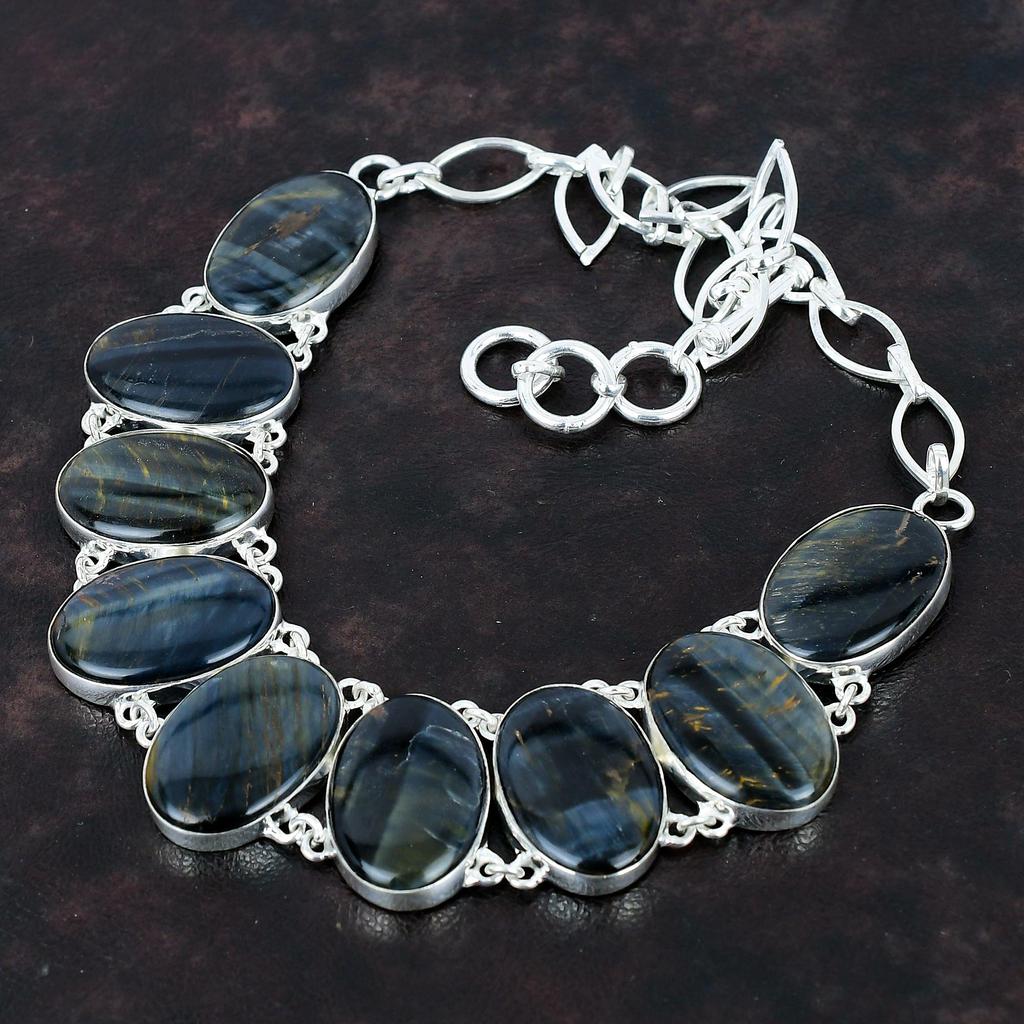 Pietersite Gemstone Necklace Designer Necklace Handmade Jewelry 925 Sterling Silver Necklace Adjustable Chain Necklace Silver Jewelry For Gifts