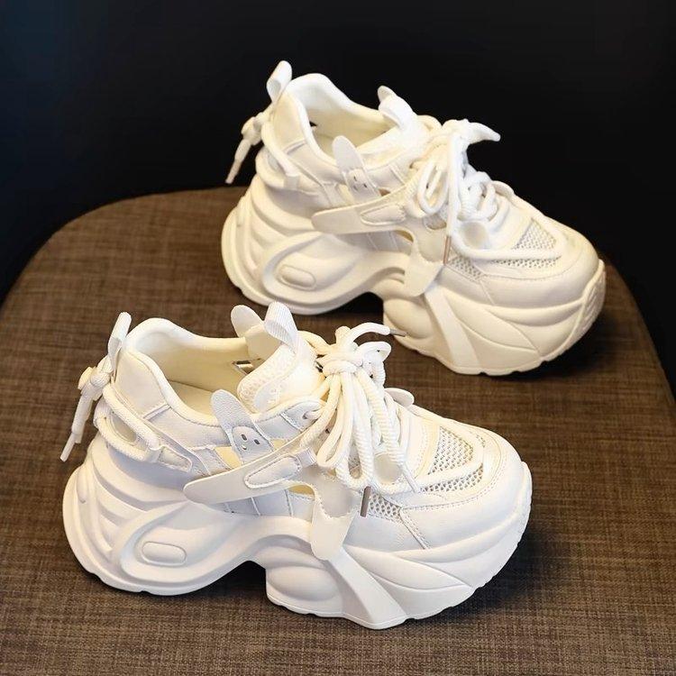 Mesh Breathable Dad Shoes Women's 2025 Summer New Hollow Thick Sole Inner Height Increase Sports and Leisure Shoes Women Ins Tide
