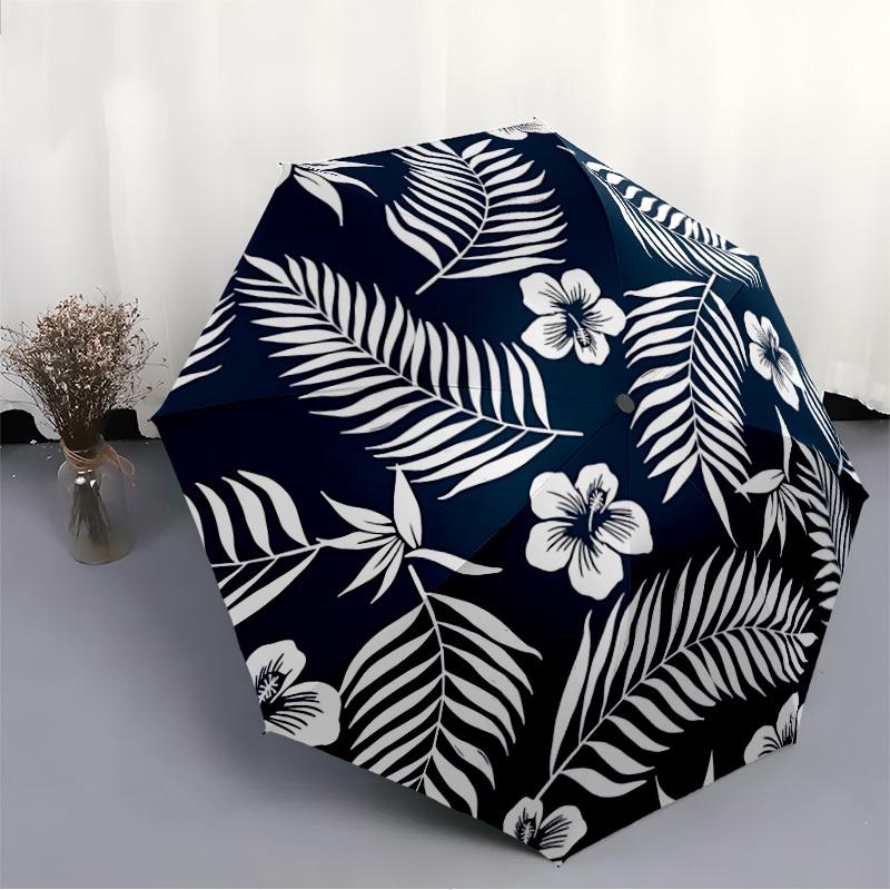 1pc Tropical Leaves Automatic Folding Umbrella & Self-Folding Canopy - Heavy-Duty 8-Rib Iron Frameyy251231048