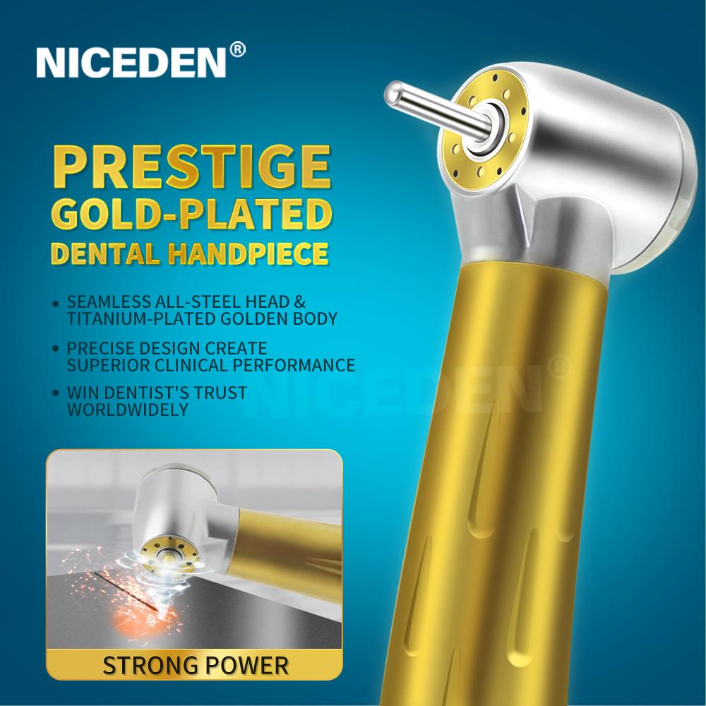 Стоматологический высокоскоростной наконечник Стоматологическая турбина 2/4 отверстия Стоматологический наконечник с кнопочным зажимом Спрей Золотистый цвет титановый сплав