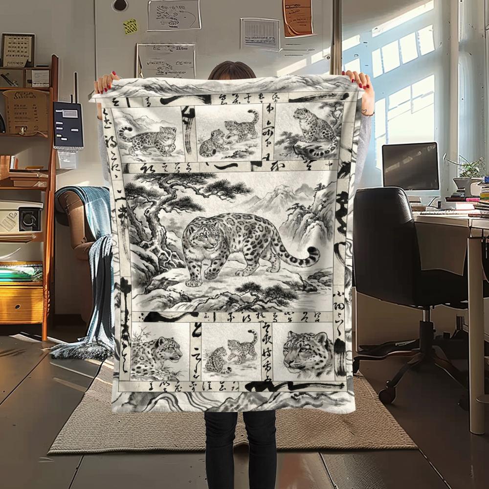 Snow Leopard Animal Print Flannel Blanket, High quality Comfortable for All Seasons, Home Decor, Warmth and Comfort, Perfect for Christmas Gifts117
