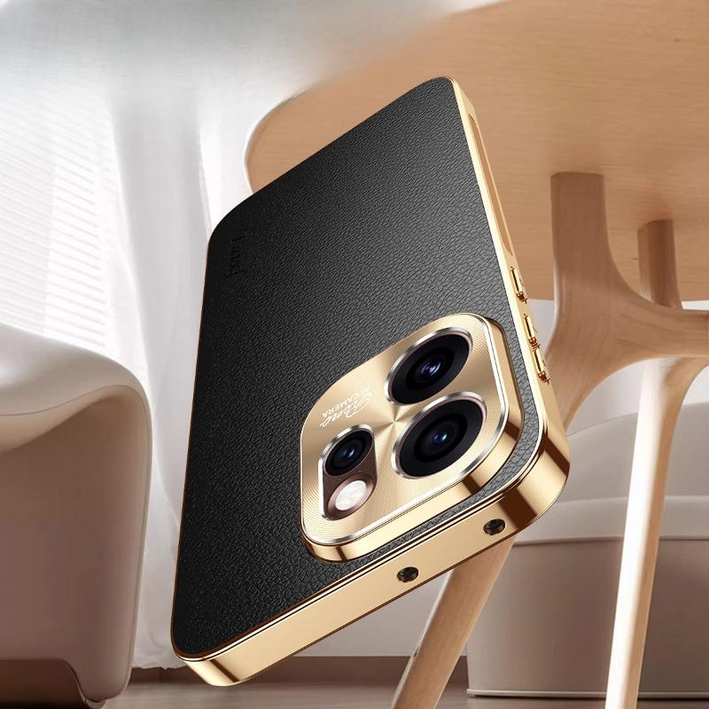 Чехол из кожи с текстурой гальванического покрытия и рисунком личи для Oppo Reno 15 15Pro, противоударный чехол с защитой объектива для Oppo Reno 15 Pro, бампер