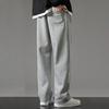 Осенне-весенние мужские брюки с эластичной талией, однотонные, с карманами, свободные, большого размера, прямые, широкие штанины
