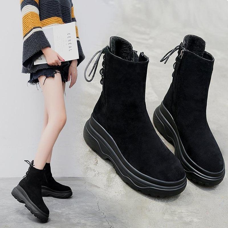 Winter New Female British Style Short Boots Platform Shoes Thick-soled Short-tube Cotton Boots Women's Boots Snow Cotton Shoes