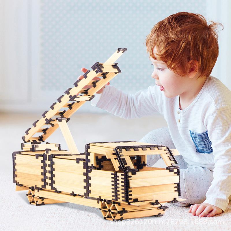 Kids' Master Architect Interlocking Wooden Building Blocks – Educational Assembly Toys for Kindergarten