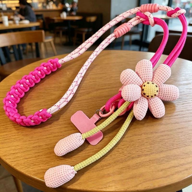 1 шт. Милый Цветочный Декор Регулируемый Шнурок для Телефона Прочный Плетеный Ремешок для Повседневного Использования Покупок Путешествий Аксессуар против Потери