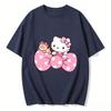 2026 New Arrival Kawaii Hello Kitty Pink Big Bow Bear Print Couple T Shirts Casual Family Matching Outfits Parentchild Tees Y2k