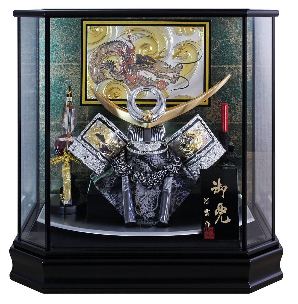 Майская кукла Шлем в футляре Украшение Шлем Уэсуги Кэнсина Ширина 48 x Глубина 32 x Высота Шестиугольный Лакированный черный Стеклянный футляр G2601BZ 47,5 см