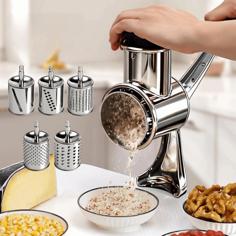 Stainless Steel Cheese Grater with 5 Blades Cheese Shredder Rotary Hand Crank Nut Grinder  Cooking