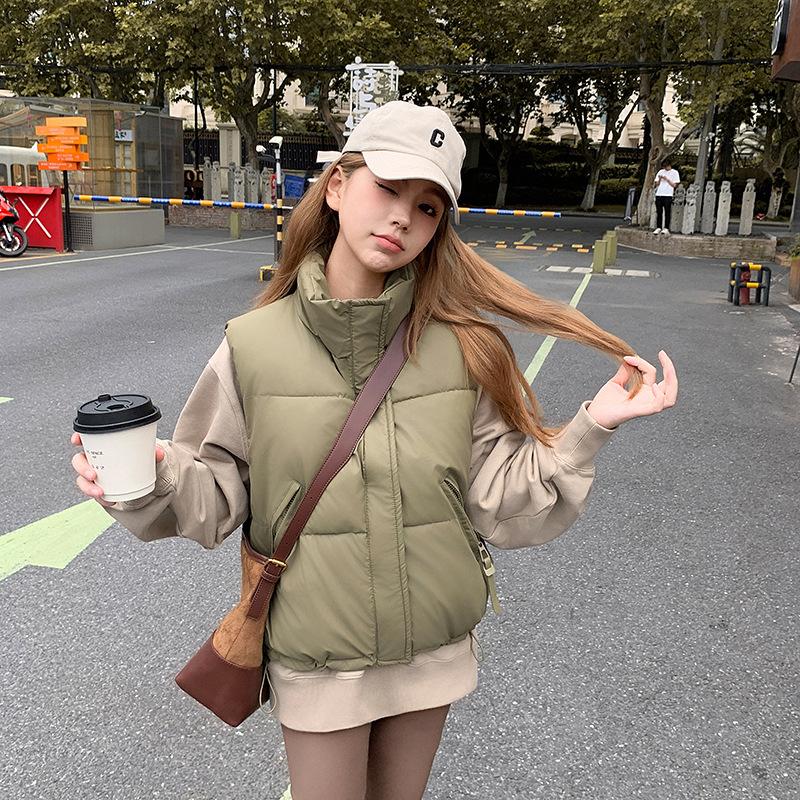 Autumn and winter down cotton vest women's short new loose stand-up collar vest cotton vest vest jacket