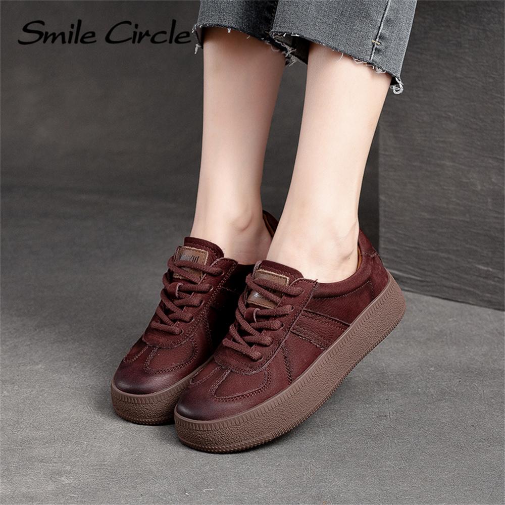 Женские кроссовки из натуральной кожи, низкие туфли на плоской подошве с круглым носком, модная удобная женская повседневная обувь
