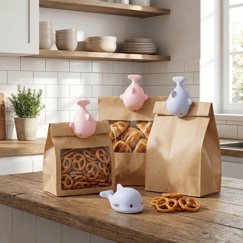 4PCS Plastic Whale Magnetic Sealing Clips Cartoon Plastic Bags Storage Clip Food Bag Clips Kitchen