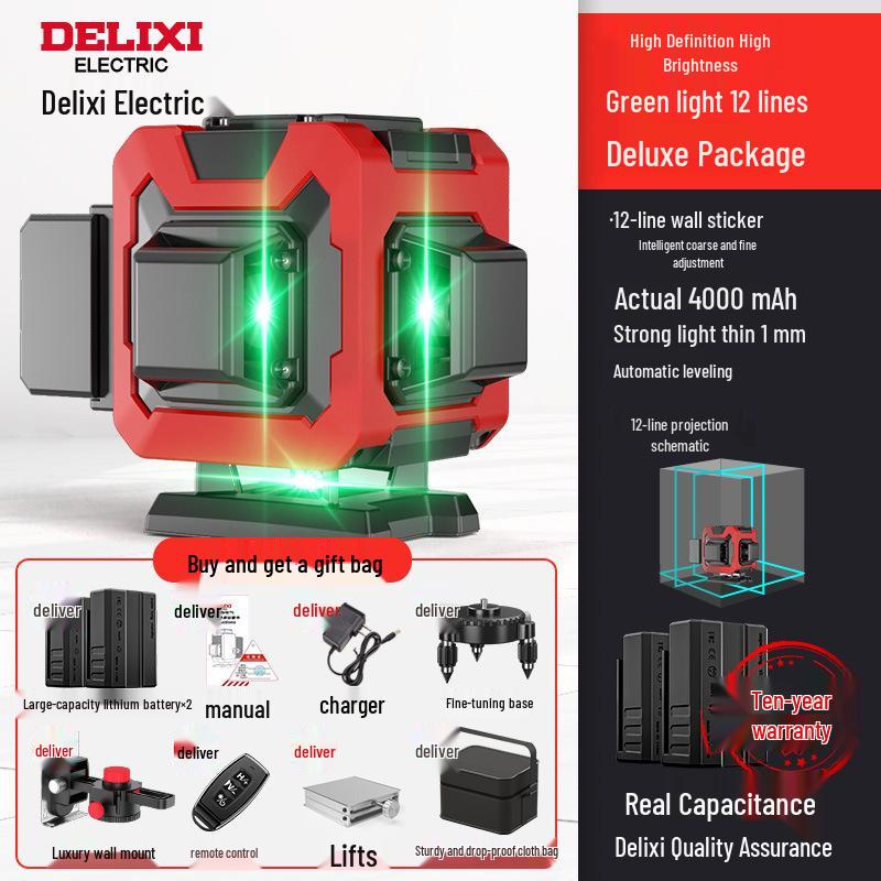 Delixi 12-Point High-Precision Green Laser Level for Outdoor Use