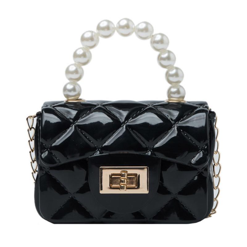Pearl Rhombus Grid Chain Handbag With Hardware Buckle Single Shoulder Jelly Bag