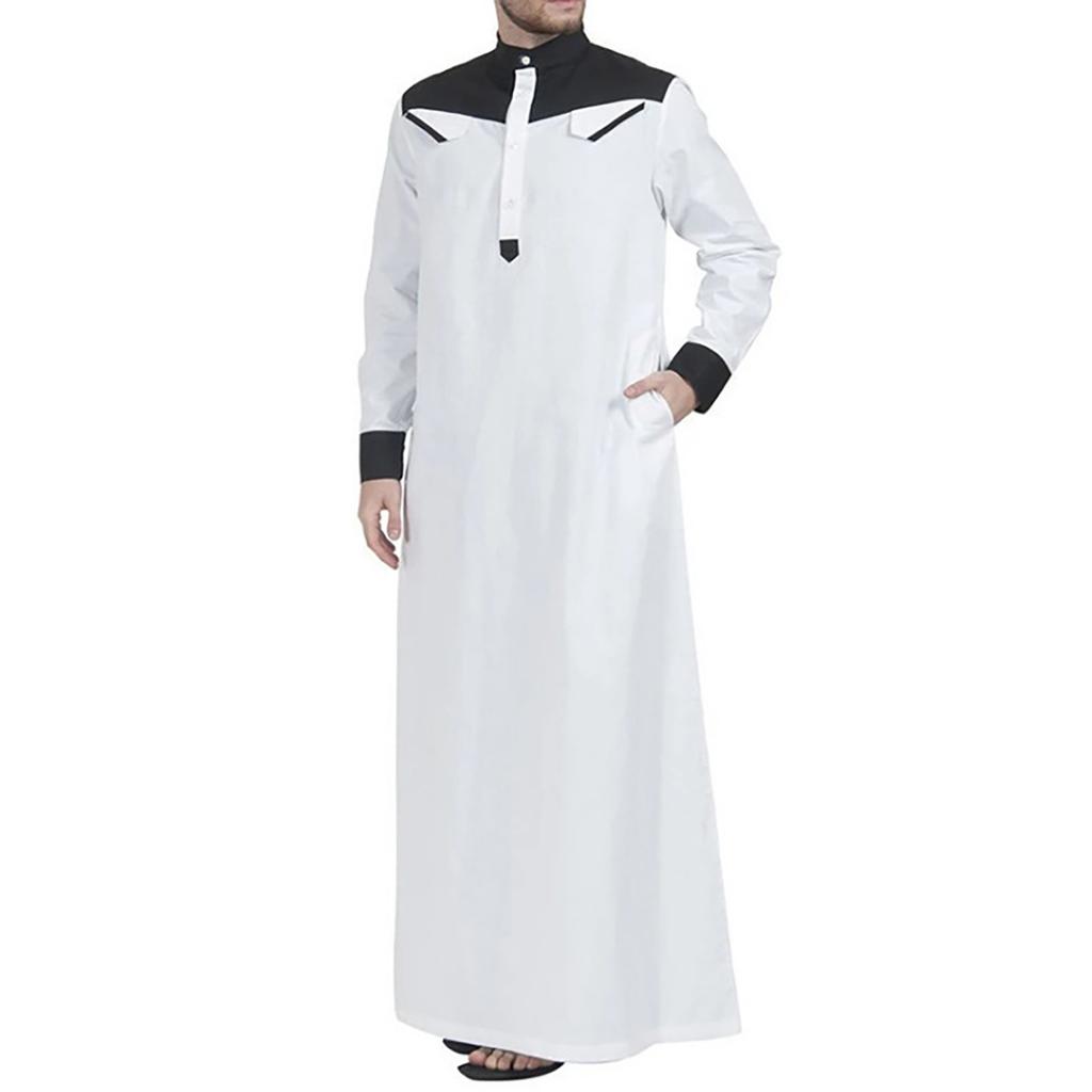 Cool and Handsome Menswear Men's Saudi Arabic Long Sleeve Robe Ramadan Muslim Dress Middle Islamic Clothing