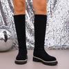 Skinny Boots Autumn and Winter New Thick Heel Round Head Fashion Boots Women's Large Size Elastic Thin Boots