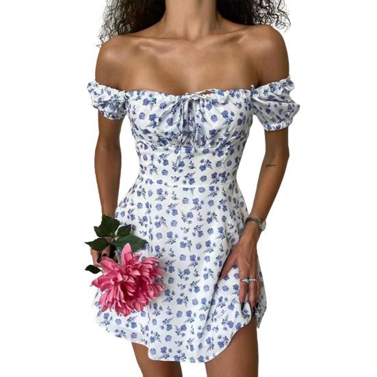 Женское платье квадратный вырез эластичное винтажное с высокой талией пуловер освежающий цветочный принт