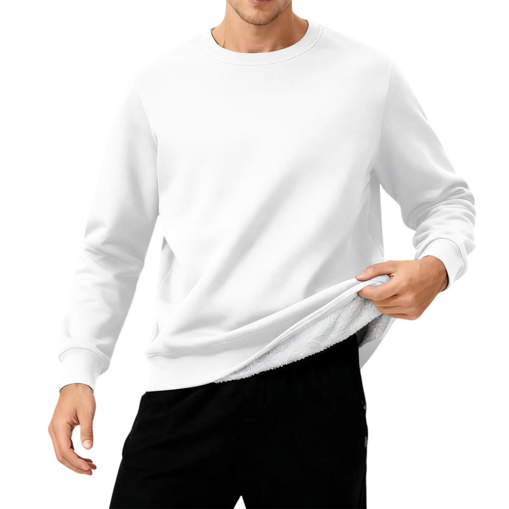 Men's Round Neck Fleece-Lined Thick Solid Color Sweatshirt