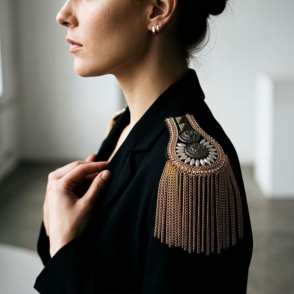 Zinc Zinc Alloy Brooch Shoulder Board Pin Jacket Vintage Brooch Tassel Epaulet Knight's Uniform
