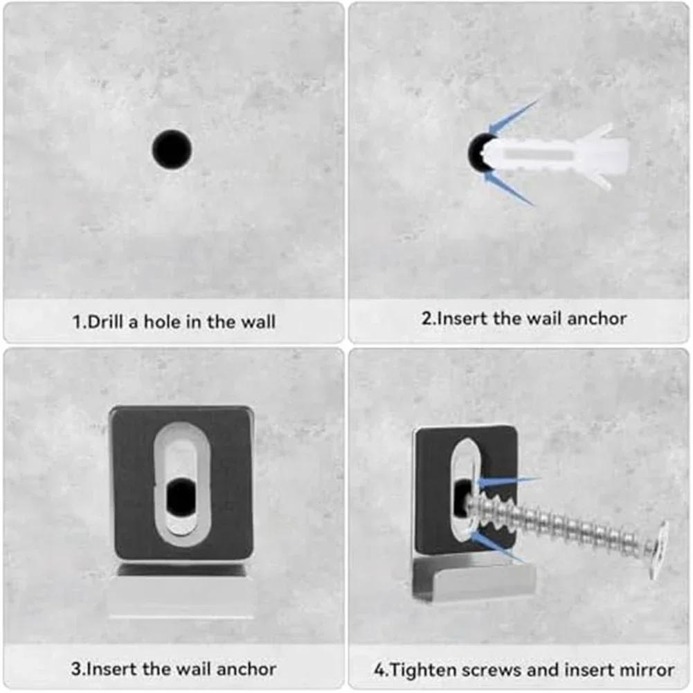 4pcs Bathroom Mirror Fixing Clips Wall Mounting Glass Hanging Clamps With Screws Frameless Mirror Glass Hanger Clamp Hardware