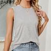 Женские модные летние повседневные однотонные футболки и топы без рукавов с круглым вырезом и круглым вырезом