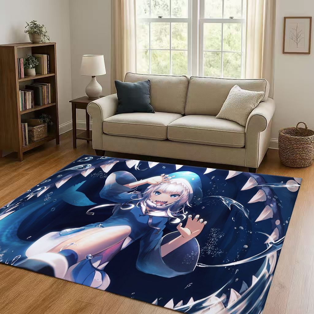 Аниме Гавр Гура Хололайв Мультяшная Милая Девочка Коврик для Гостиной Нескользящий Ковер для Спальни Игровой Комнаты Дивана, Домашний Декор Коврик для Входа