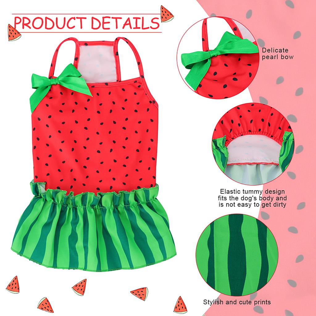Dog Dress with Bow Summer Clothes Cute Small Dogs Skirt Suspender Watermelon Pattern Pet Clothing Puppy Dresses Cat Costumes