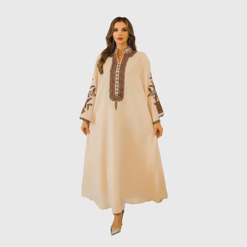 "Luxury Women's Embroidered Abaya Robe - Middle Eastern-Style Evening Dress"