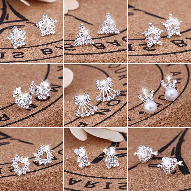 Серьги-гвоздики Anting из корейского серебра, блестящие женские серьги-гвоздики в форме сердца, ювелирные изделия в подарок