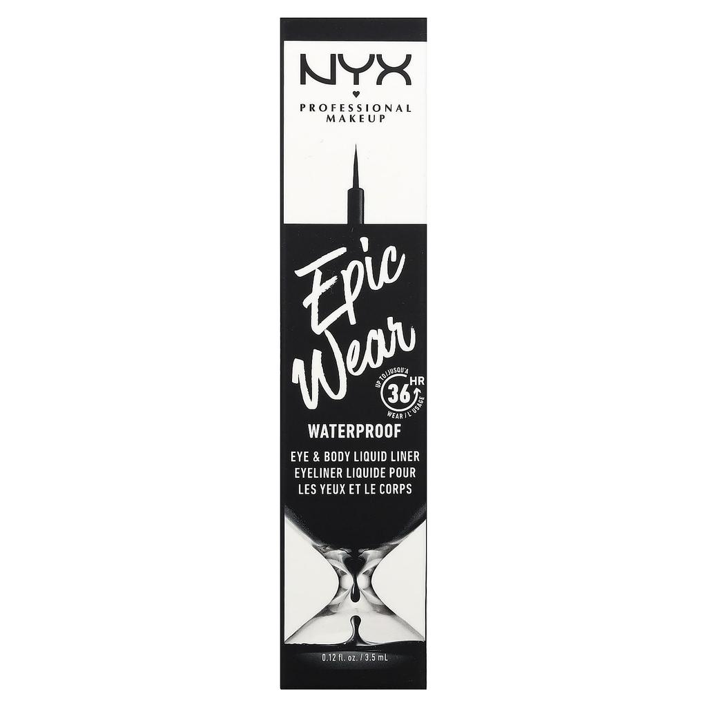 NYX PROFESSIONAL MAKEUP Epic Wear, Водостойкая жидкая подводка для глаз и тела, 01 Черный, 3,5 мл (0,12 жидких унций)