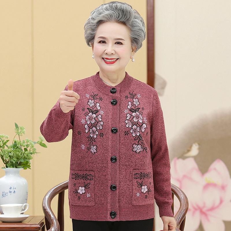 Middle-aged and Elderly Women's Spring and Autumn Sweater Temperament Elegant Elderly Clothes