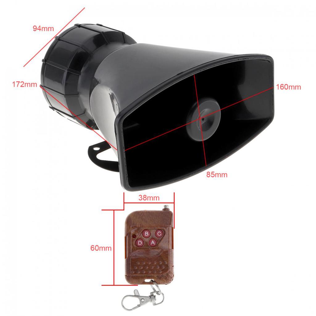 1Pcss 12V 100W 7 Sounds Loud Car Warning Alarm Police Fire Siren Horn Speaker with Remote Controller