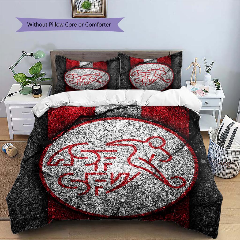 Switzerland national football Pattern Bedding Home Decoration Birthday Gift (1 * duvet cover + 2 * pillowcase, without core),fan merchandise.