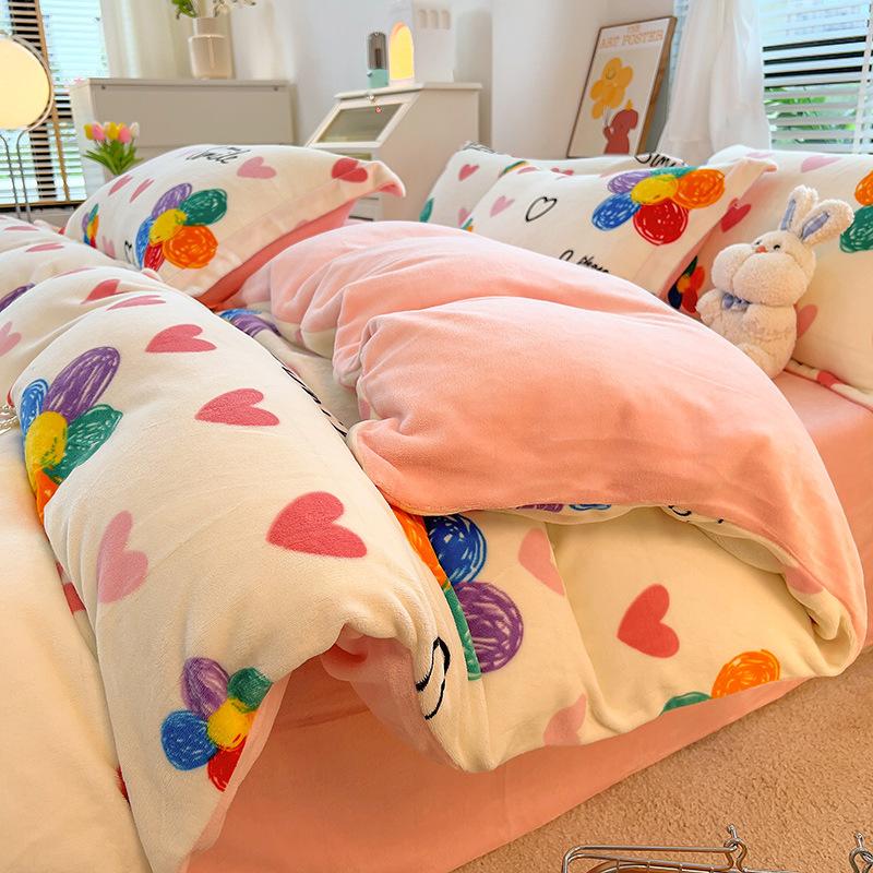 Зимнее молочное бархатное 4 предмета, скандинавское бархатное коралловое бархатное пододеяльник, фланелевая простыня, пододеяльник